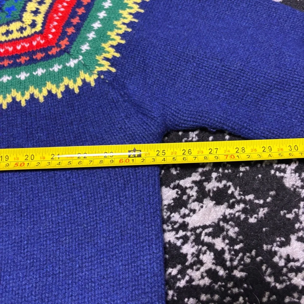 Brooks Brothers Mens XL English Lambswool Fair Isle Yoke Crewneck Sweater Blue